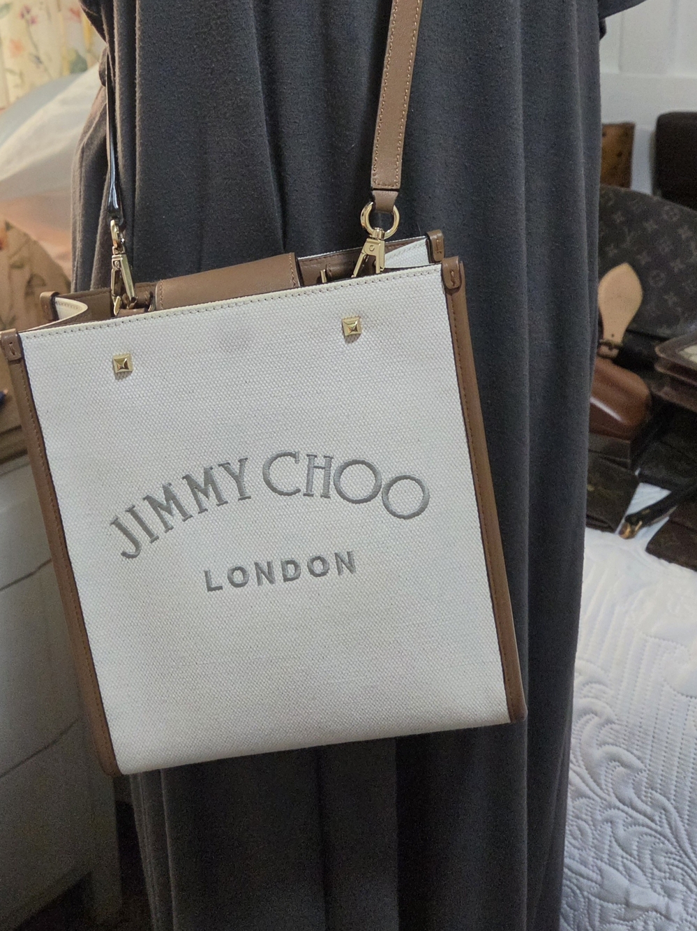 Jimmy Choo London Canvas & Brown Leather Tote Jimmy ChooAvenue canvas and leathe